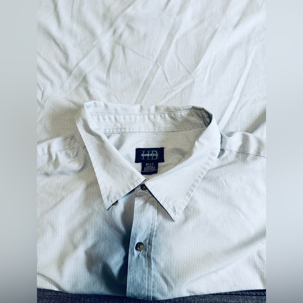 Harbor Bay Men's (Sky Blue Pinstripe) Short Sleeve ButtonUp (3XLT)